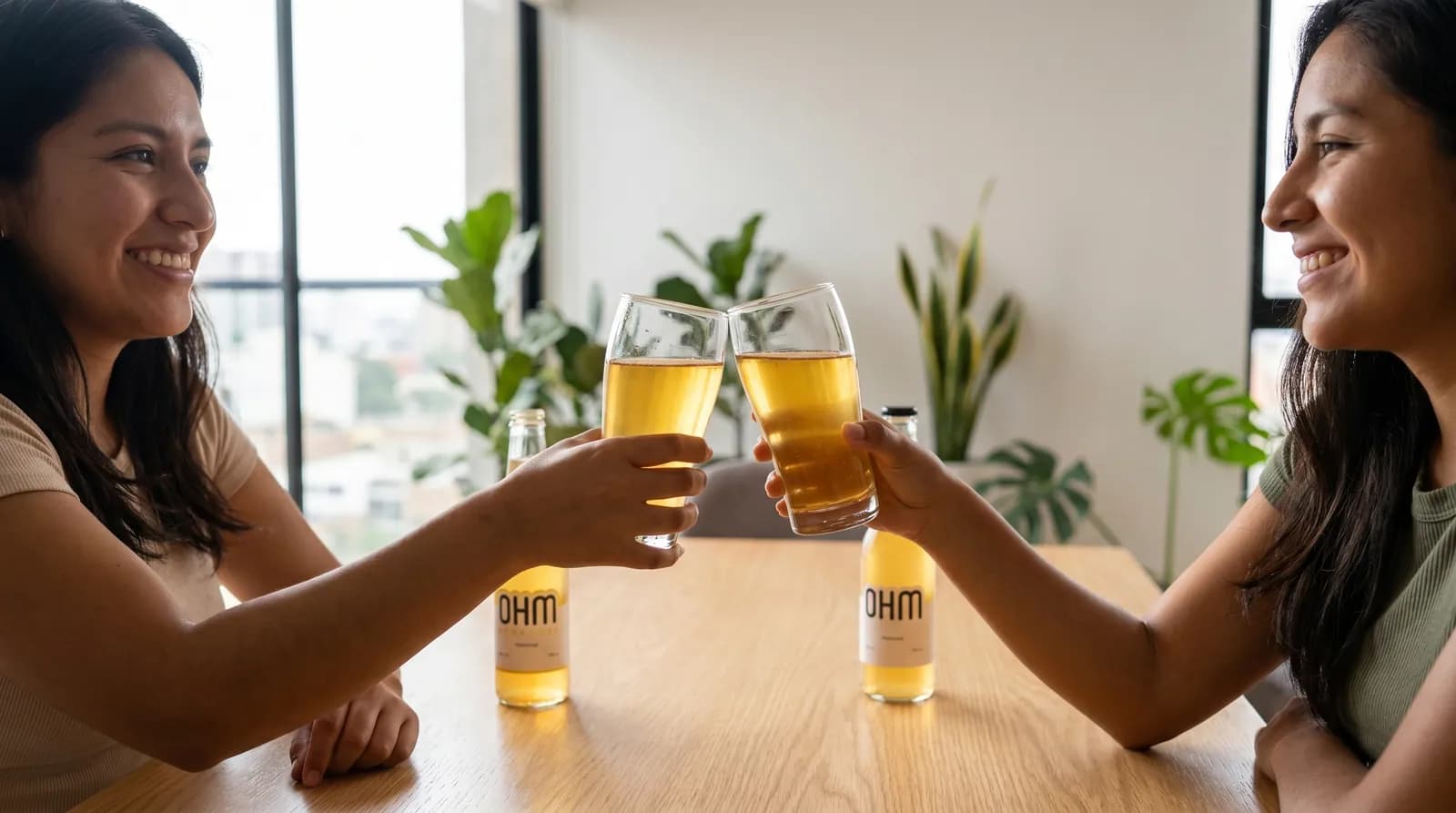 Dos personas brindando con hidromiel OHM